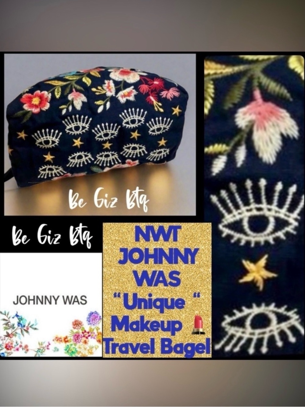 Johnny Was Lissa Makeup Bag Sapphire Blue NWT